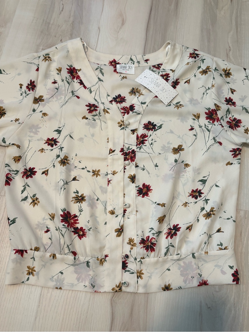 Sienna Sky Cream Button-Front Floral Blouse with Burgundy Accents - Picture 3 of 7